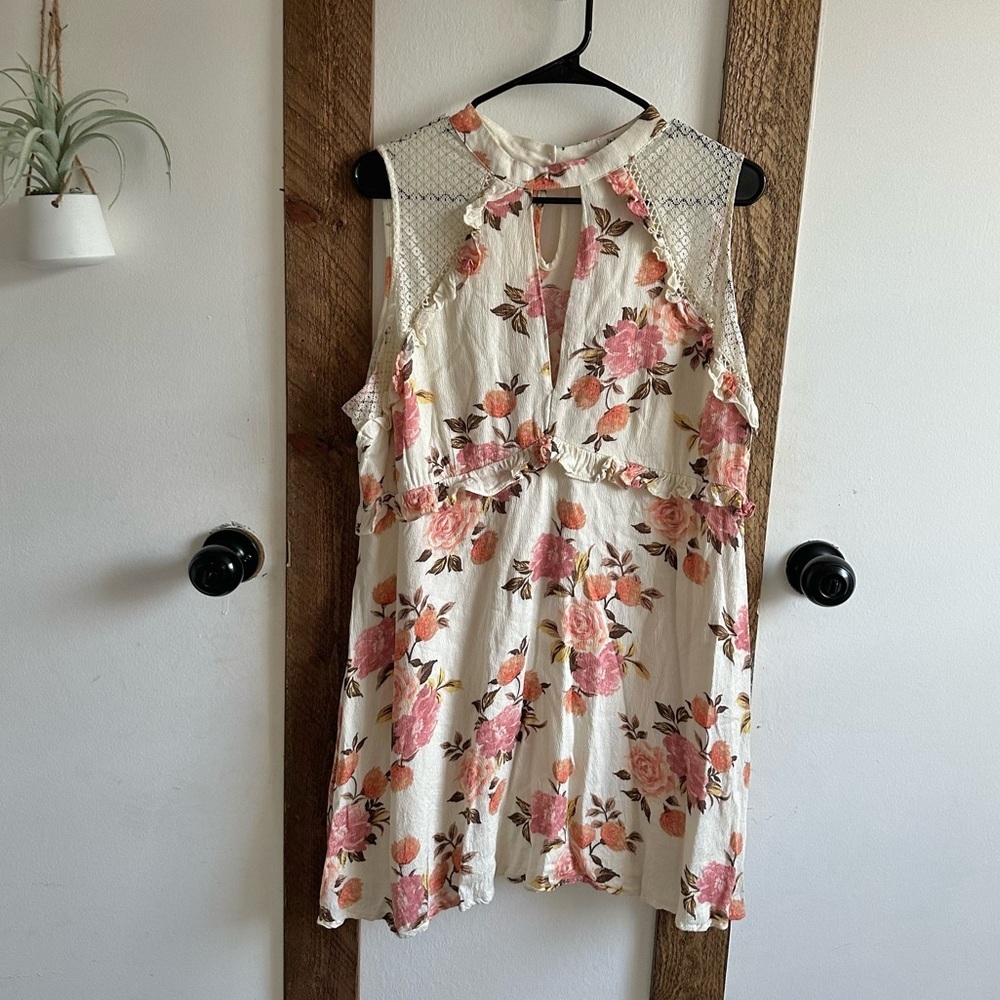 Skylar + Jade Floral Ruffle Layered Dress Plus Size 1X Women’s Cream Boho